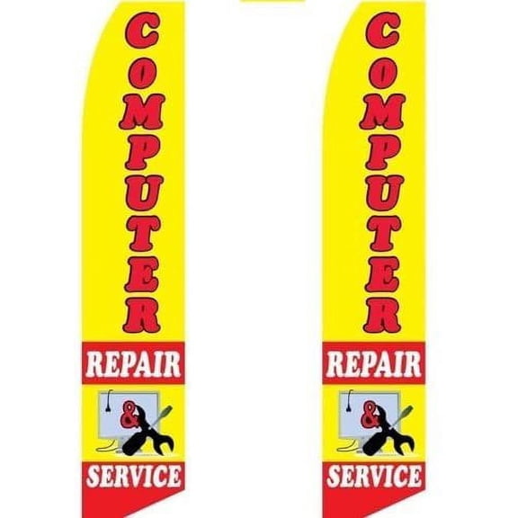 2 two Pack Tall Swooper Flags Computer Repair Service Red Yellow Images
