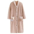 thumbnail image 4 of Arlun Plush Sleepwear Robe for Women Long Over the Knee Length Cozy Button down Hooded Bathrobes Long Sleeve Sleepwear Winter Warm Loungewear with Pockets Light Pink XL, 4 of 4