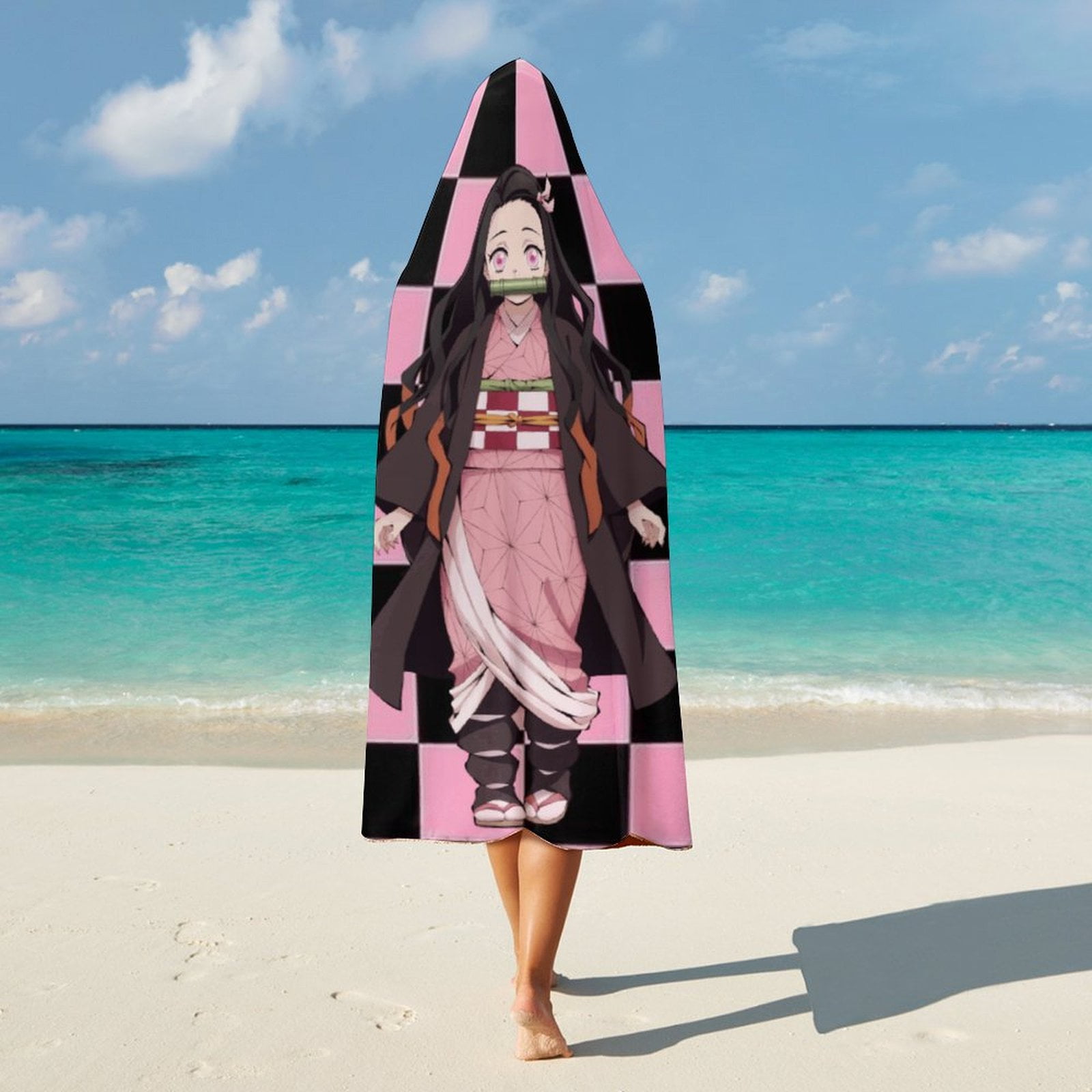 Kamado Nezuko Wearable Blanket Cloak Arctic Velvet Hooded Blanket Soft Fuzzy Hoodie Blanket Cape for Adults Kids 50"x60"