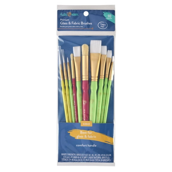 Hello Hobby 10 Pc Comfort Grip Glass & Fabric Paint Brush Set