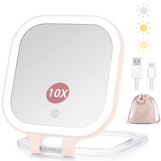 Espejo de tocador de maquillaje DESCHEN recargable con luces rosa