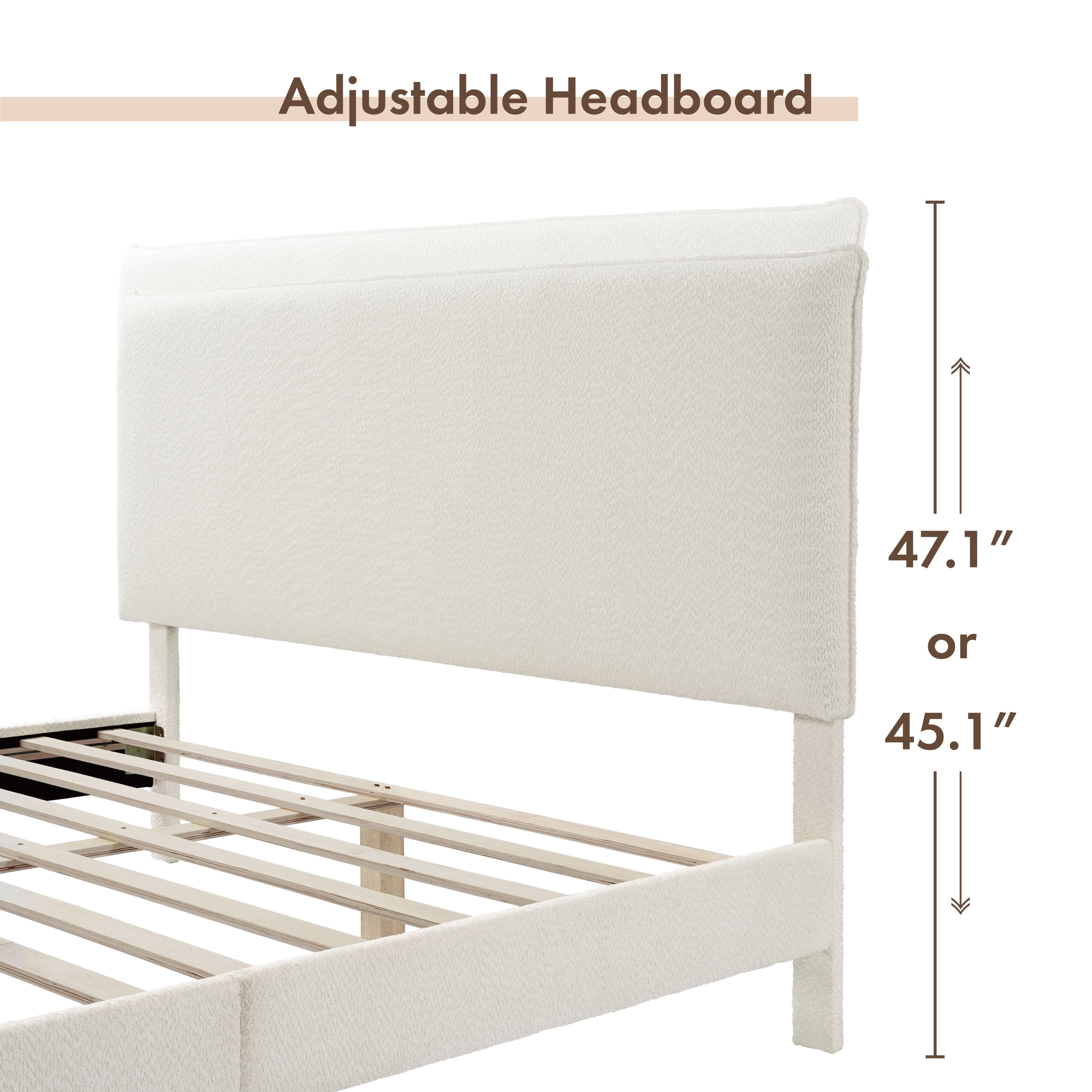 Furniture of America Celia Mattress Ready Boucle Fabric Adult Bed, White, Queen
