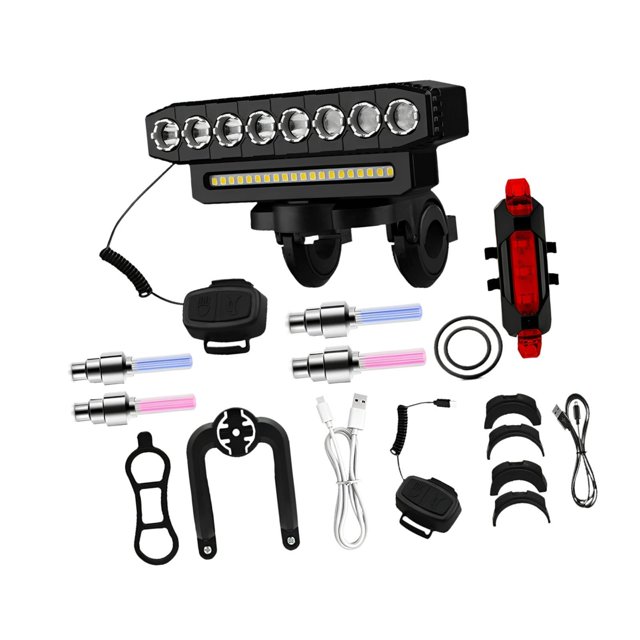 Almencla Bike Light 6 Modes 8 LED Bicycle Light Set for Cycling Night Riding Mountain A