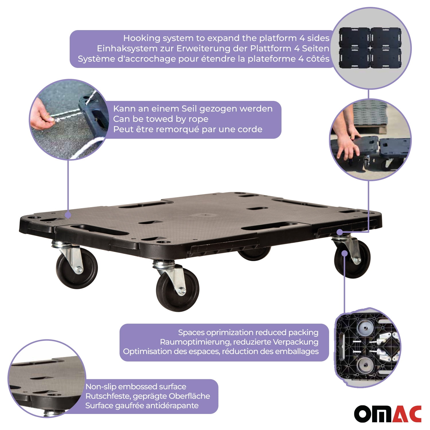 OMAC Rolling Board Transport Dolly Furniture 1197 lbs Furniture Mover Step Plate