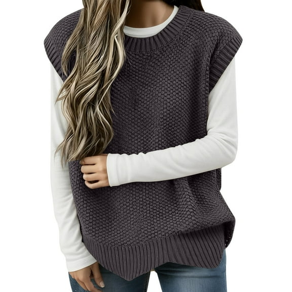 Womens Sweater Casual Knit Vest Oversized Round Neck Pullover Sleeveless Fall Outwear Winter Clothing