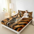 thumbnail image 3 of Manfei Teens 3D Tiger Twin Sheet Sets, Jungle Wildlife Animal Twin Fitted Sheet, Orange Black Abstract Flat Sheet, Microfiber Bedroom Decor, 3pcs, 3 of 6