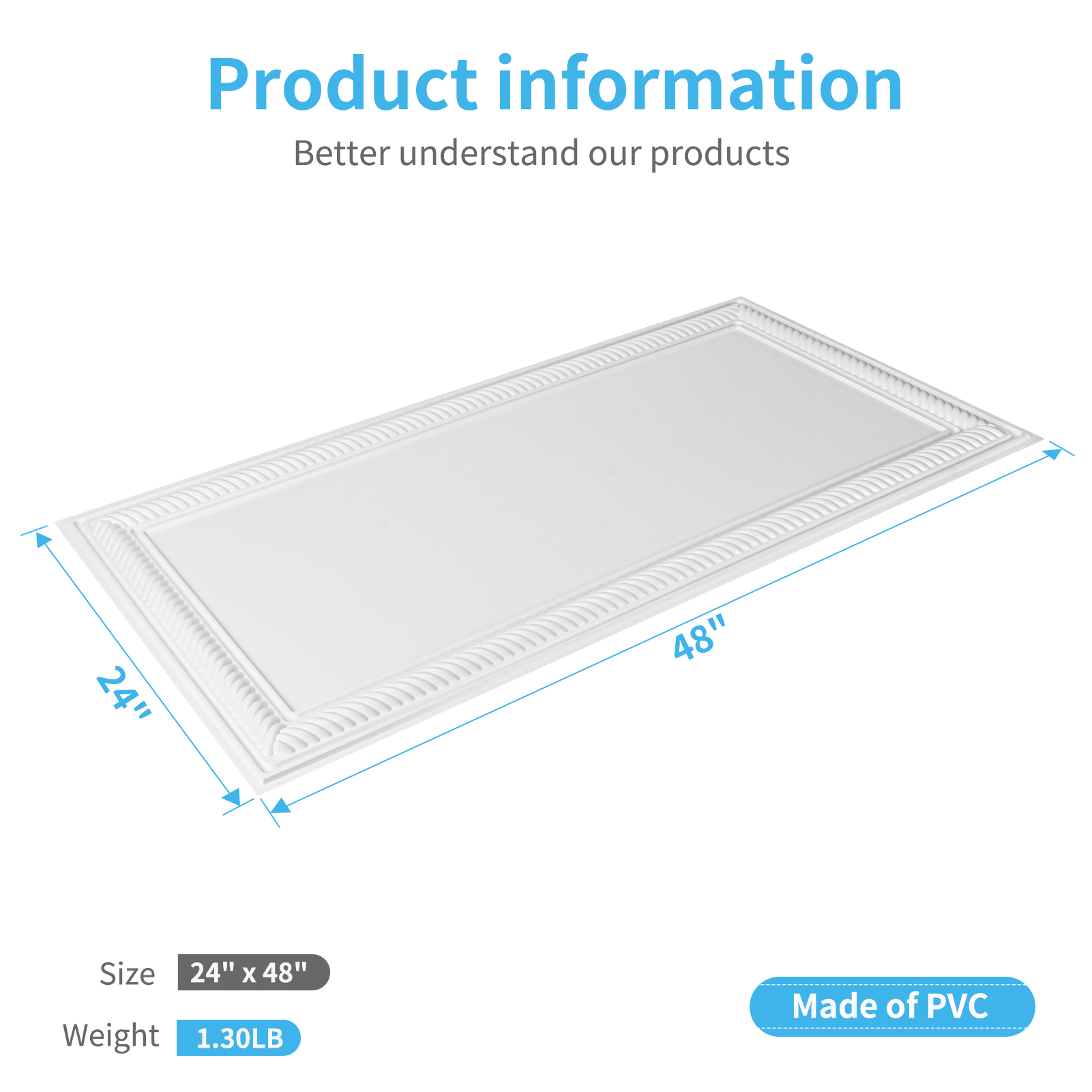 12-Pack Decorative Drop in PVC Ceiling Tiles, White 24x48 Inch Waterproof & Rustproof Glue-Up Ceiling Panels for Basement, Bathroom & Kitchen