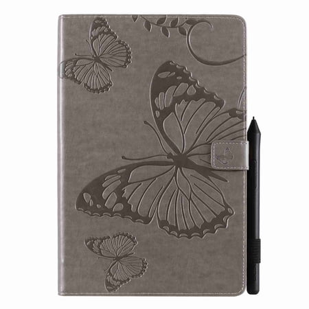 Dteck Case For Galaxy Tab S5e 10.5 SM-T720 T725 2019 Release, Slim Fit Folio Stand PU Leather Butterfly Patterned Protective Cover with Card/Money Slots Wallet Case, gray