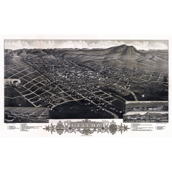 Vintage Map of Helena Montana 1883 Lewis and Clarke County Canvas Art -  (36 x 54)