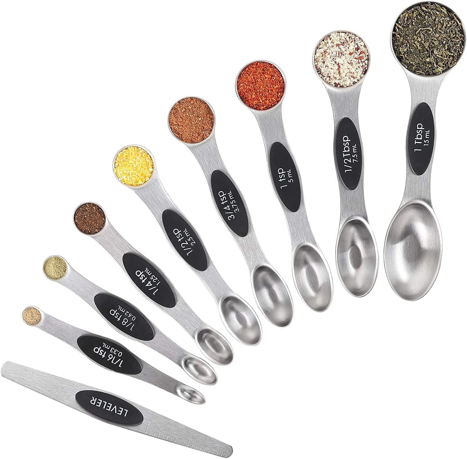 9 PCS Magnetic Measuring Spoons Stainless Steel Dual Sided Teaspoon for  Sugar Salt Measuring Tools