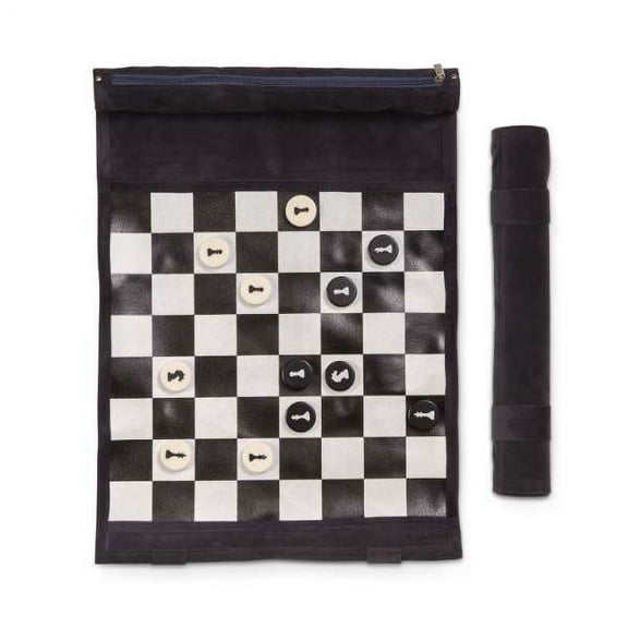 Suede Roll Up 12.5" Travel Chess Set in Navy