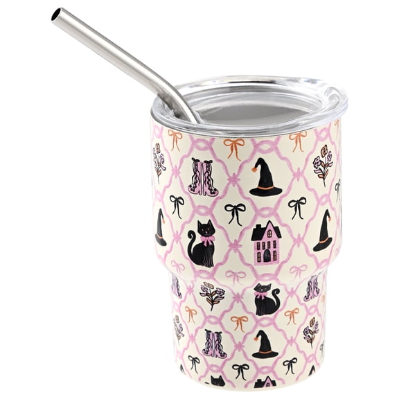 Cook with Color 5 oz Double-Wall Stainless Steel Insulated Mini Tumbler with Lid and Straw, Hat Design
