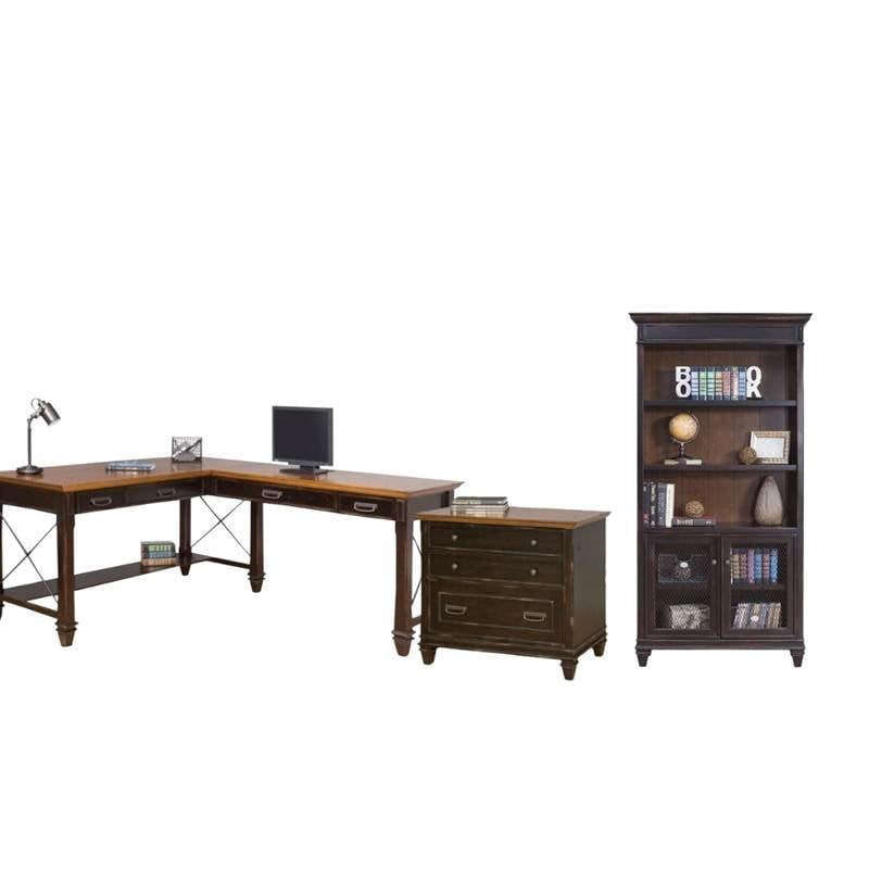 Rustic Office Set With Chair And Desk, Black Distressed Office Desktop