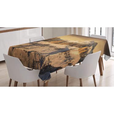 Ambesonne Winter Tablecloth Rectangular Table Cover, Overcast Sky Mountain, 60"x90", Sepia