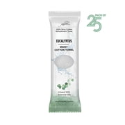 FabbPro Oshibori Moist Terry Cotton Refreshment Towels 25 Pack, 8 x 8 Inches - White Scented Pre-moistened Towel to Use Hot or Cold Eucalyptus