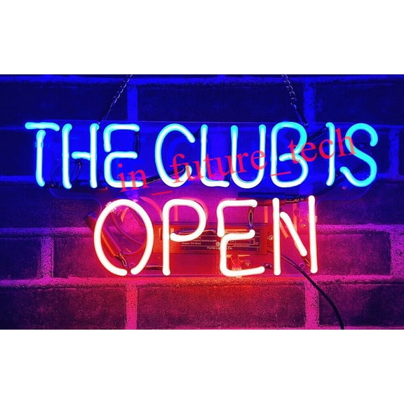 Queen Sense 14" The Club Is Open Neon Sign Acrylic Man Cave Handmade Neon Light 114TCIOA2