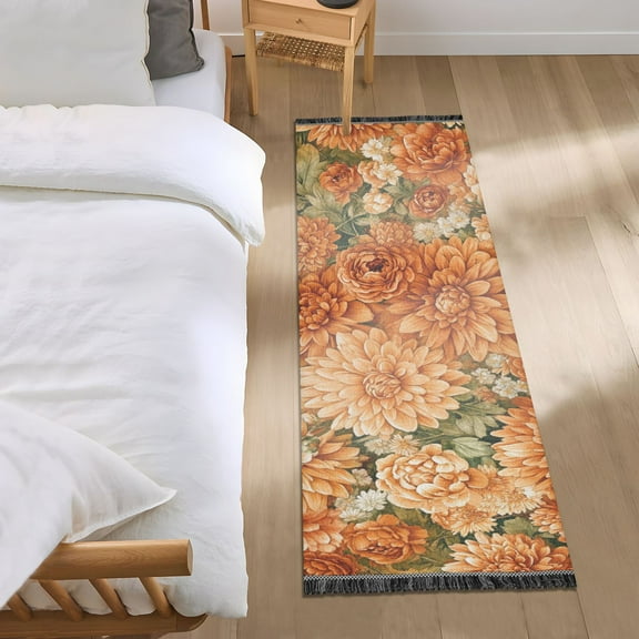 Elegant Orange Floral Bedroom Runner Rug 2'x 6' Non Slip Carpet Indoor Home Area Rug Living Room