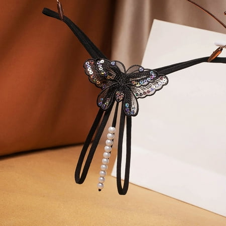 

Women s Panties Transparent G-string Bandage Briefs Pearl Panties Erotic Lingerie Temptation Thongs Black