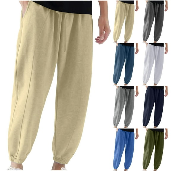 ATENAR Mens Pants,Casual Pants for Men,Sweat Pants,Drawstring,Soft,Solid,Polyester,Beige,L(US:10)