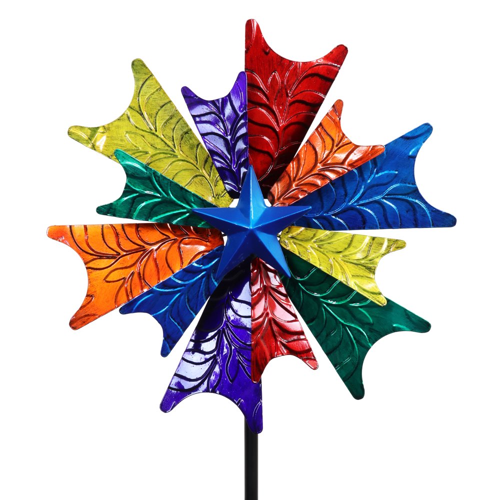 Exhart Colorful Windmill Wind Spinner Garden Stake, 18 by 78 inches, Metal, Multicolor Walmart