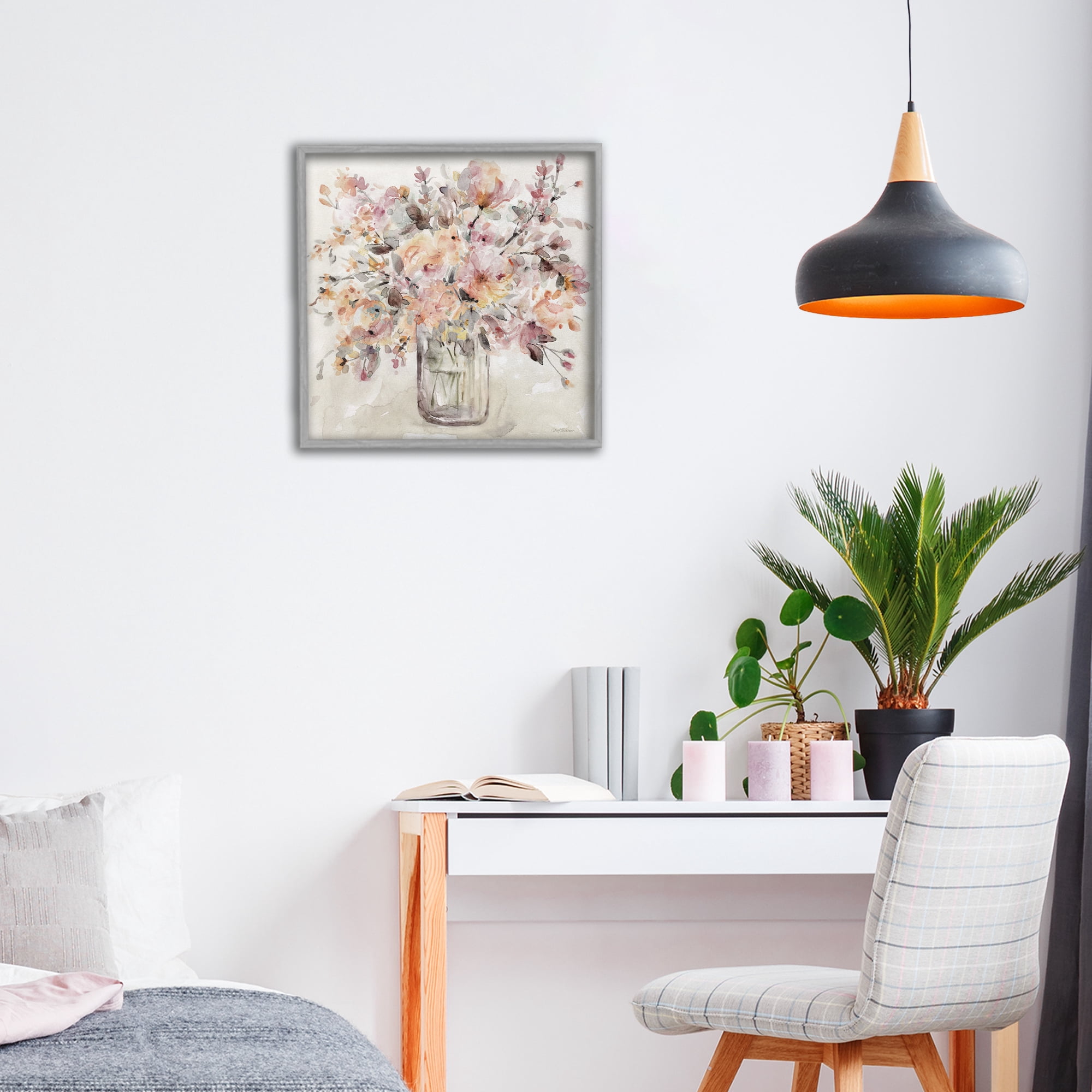 Stupell Industries Fluid Petals Watercolor Bouquet Gray Framed Giclee Art, design by Carol Robinson