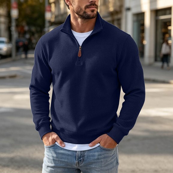 gbyLJF Mens Knit 1/4 Zip Pullover Solid Color Base Layer Sweater Long Sleeve Casual Tops Fall Winter Trendy Clothes