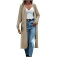 thumbnail image 3 of BiZtdJrK Womens Knit Cardigan Sweaters Long Sleeve Open Front Maxi Sweater Fashion Travel Vacation Cardigans Solid Casual Fall Outwear with Pockets Khaki L, 3 of 7