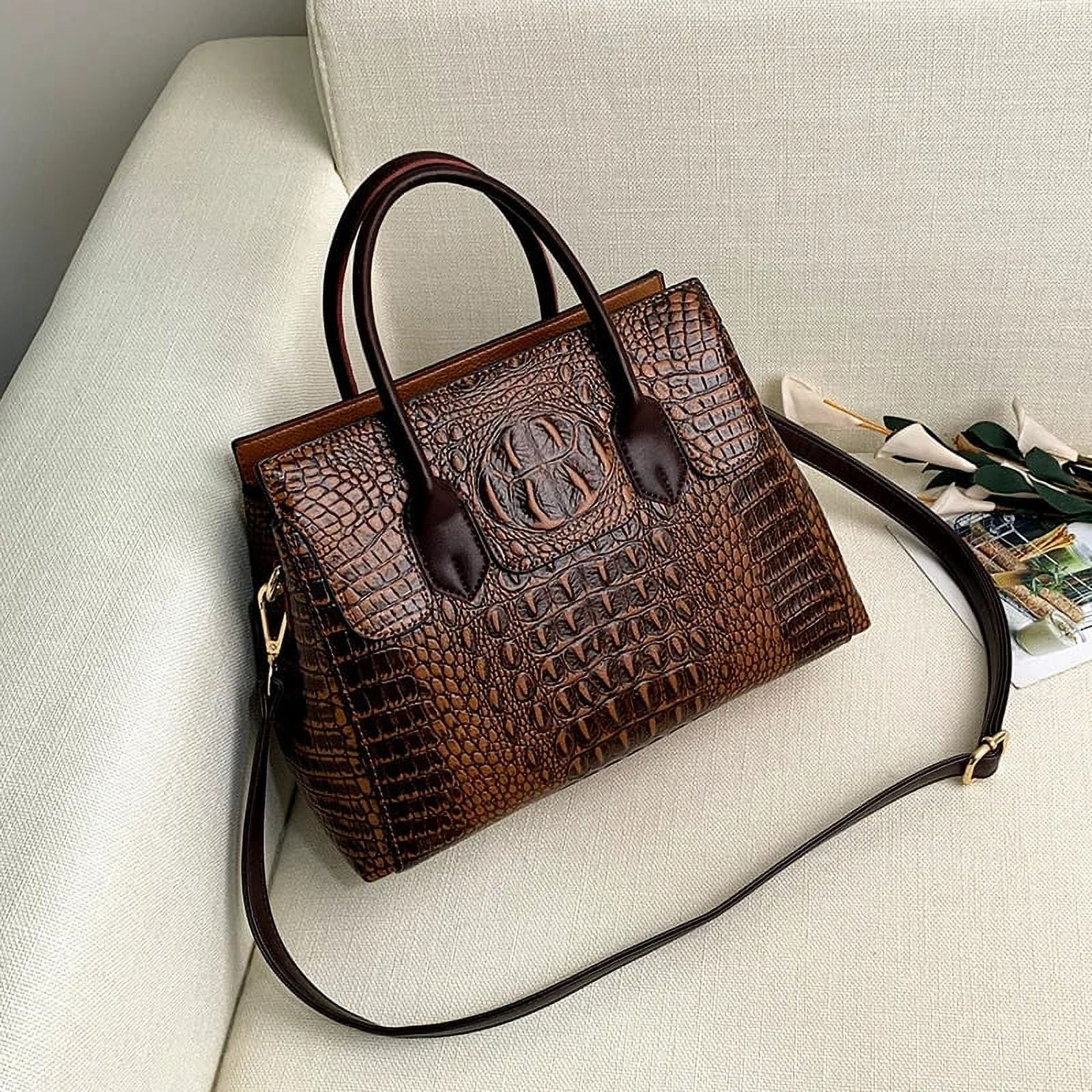 PIKADINGNIS Women Handbag Genuine Leather Bags Women Crocodile Luxury Handbags Women Bags Designer Crossbody Bags Female Retro Tote Handbags