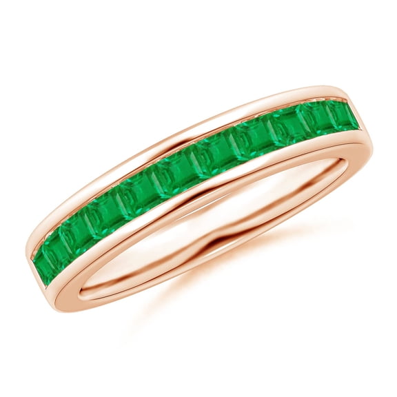 ANGARA Natural Channel Set Square Emerald Half Eternity Ring in 14K Rose Gold for Women (Size-2.4mm) | May Birthstone, Birthday, Anniversary, Jewelry Gift for Women | Natural Emerald Ring