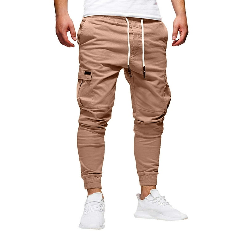 skpabo Men Solid Color Button Pants Casual Versatile Trouser Fashion with  Pocket Woven Cargo Casual Loose Pant Men's Relaxed Fit Cargo Pant with