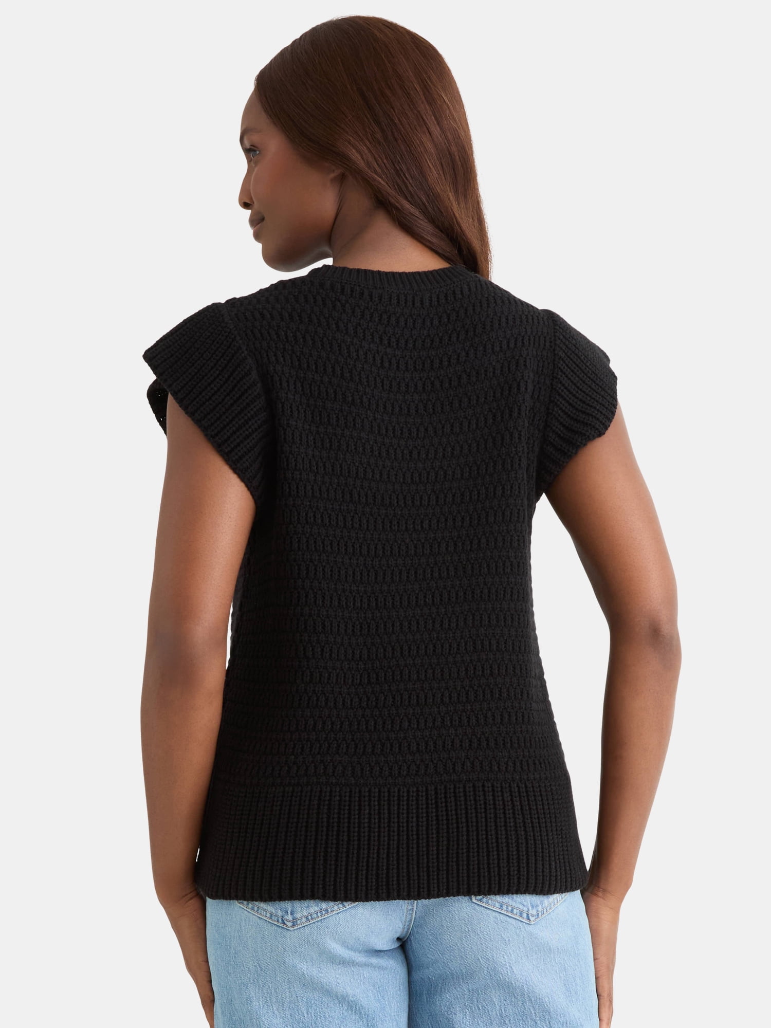 Time and Tru Women's Flutter Sleeve Sweater, Lightweight, Sizes XS-XXXL