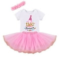 thumbnail image 2 of IBTOM CASTLE Toddler Baby Girls 1st/2nd/3rd Birthday Outfit Bunting Fancy Princess Romper+Rainbow Tutu Skirt+Headband 3PCS Clothes Set 2 Years Pink - Birthday, 2 of 8