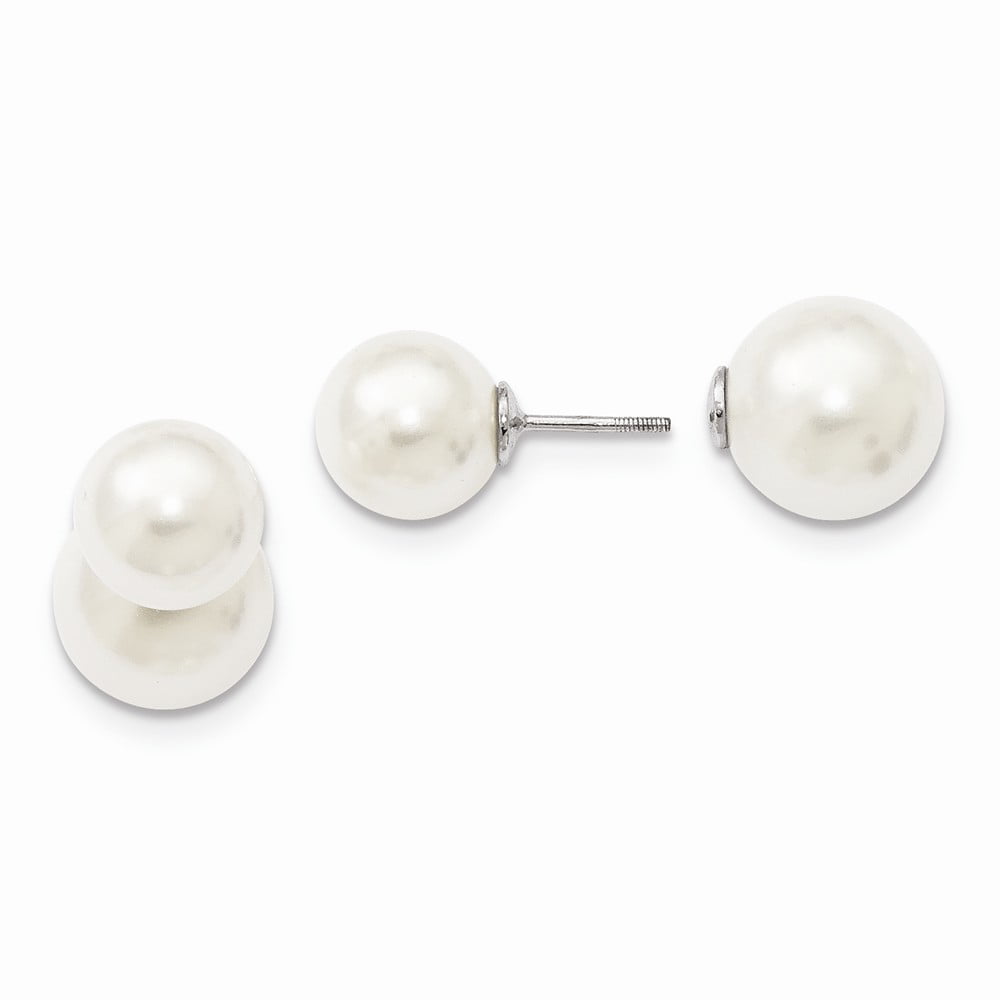 Majestik 12-13mm 14-15mm Shell Pearl White/CZ Earrings 12 to 15 mm Sterling Silver Jewelry Ball Earrings Solid 12 to 15 mm Range range