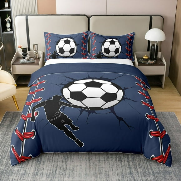Erosebridal Teens American Football 100% Cotton Comforter Cover Full, Blue Bedding Full Size, Sport Game Ball Decor, Lightweight（No Comforter）