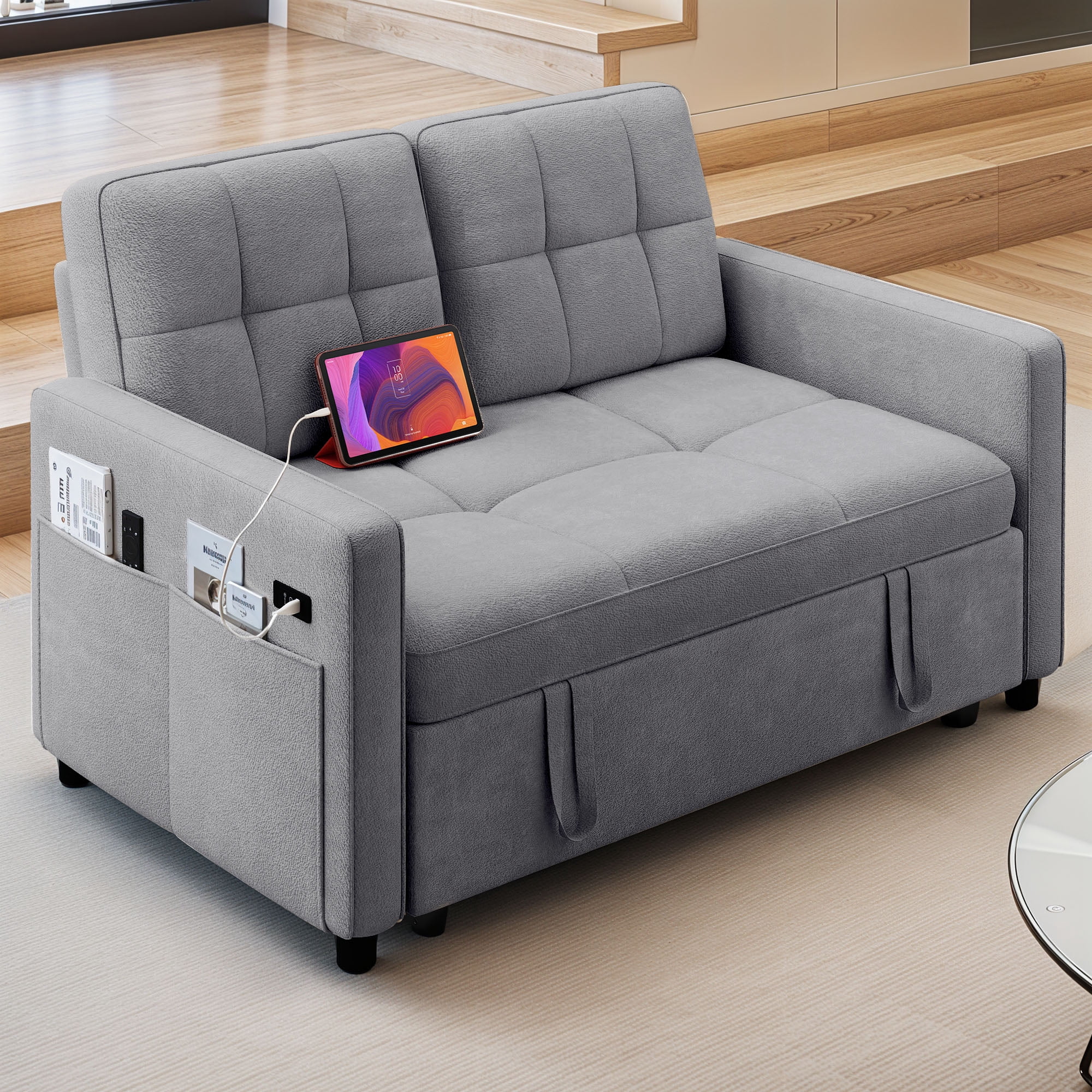 Uforic 3-in-1 Convertible Futon Sofa Bed, Modern Couch Cat-Scratch-Proof Loveseat Sleeper for Small Place, Gray