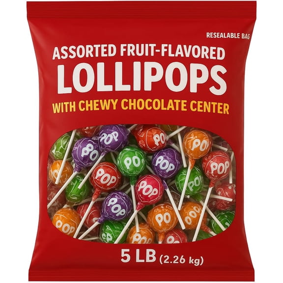 Roll Pops with Chocolate Center, 5 LB Bulk Bag (Approx. 110 Pops), Assorted Fruit Flavors & Candy 10071720057749