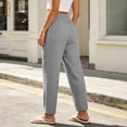thumbnail image 4 of Ayolanni Women's Pants Comfy Solid Cotton Linen Straight Leg Pants Flowy Gray Drawstring Elastic Waist Petite Trousers with Pockets L, 4 of 5