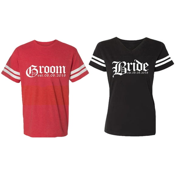 Broom Bride Matching Couple Cotton Jerseys (Men Red / Women Black) (Men S / Women S)