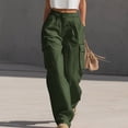 thumbnail image 2 of Women's High Waist Loose Wide Leg Cargo Pants, Stretch Elastic Waist Multi Pocket Polyester Trousers, All Season Casual Bottoms for Travel Stroll Relaxed Office | TruHer,Green M, 2 of 8