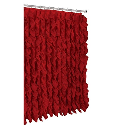 - Waterfall Shabby Chic Ruffled Fabric Shower Curtain (red)