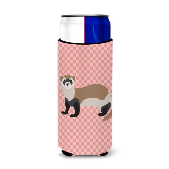 Carolines Treasures  Ferret Pink Check Michelob Ultra Hugger for Slim Cans - Pink Check