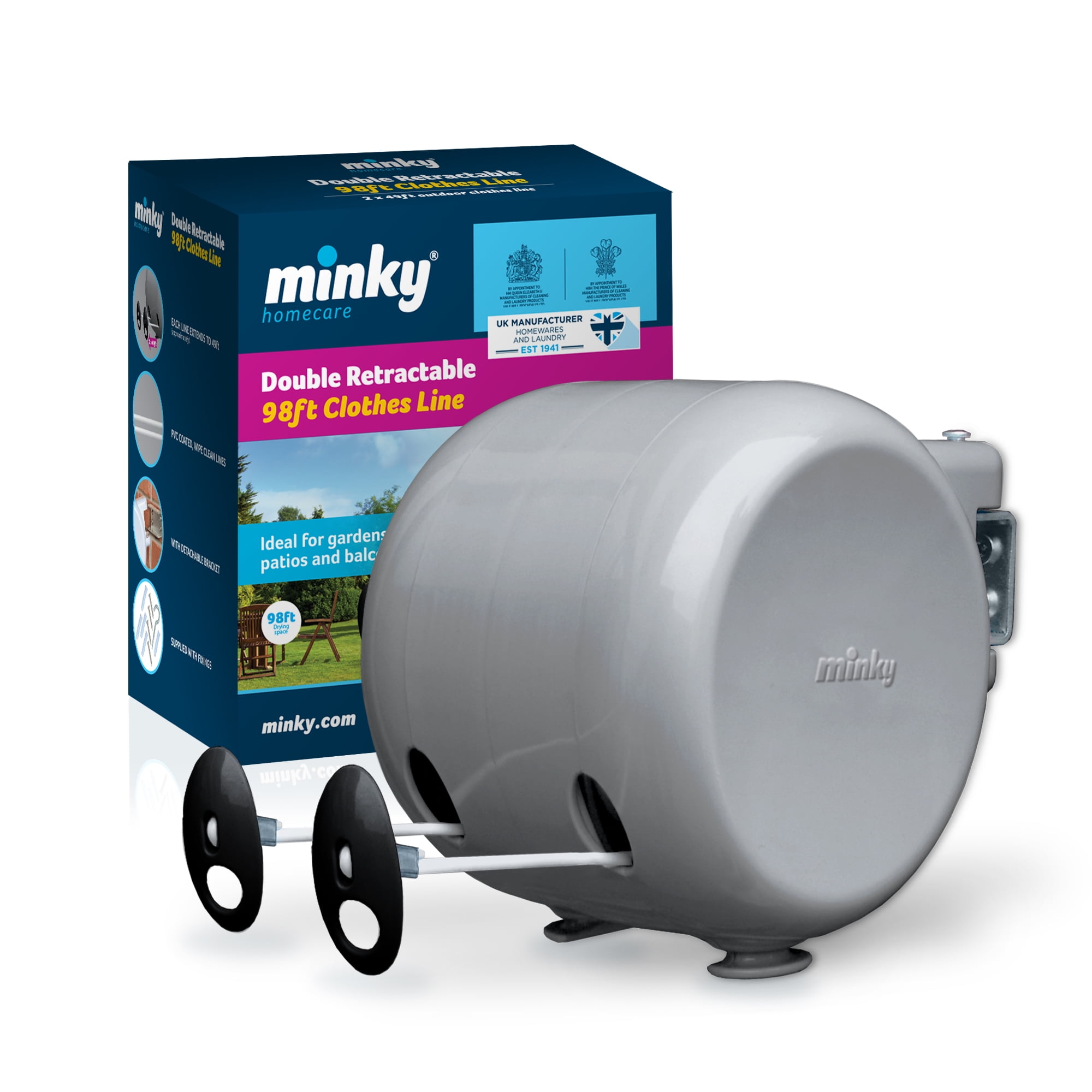 Minky Homecare Outdoor Retractable Clothesline 2x 49 Feet Gray Walmart