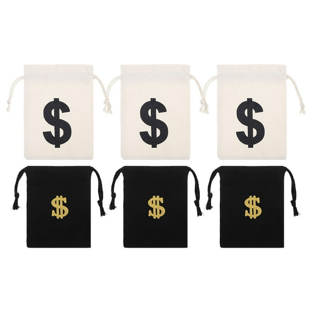 CIMAXIC pen Drawstring bag 6pcs Dollar Sign Drawstring Bags Money Drawstring Pouches Gift Storage Pouches Party Supply,7.09"X5.12"X0.08"