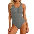 thumbnail image 2 of Hfnxid Womens Swimsuit Scalloped Ribbed One Piece Bathing Suit Adjustable Straps Swimwear Fashion Stretchy Beach Vacation Modest Swimwear Gray XL, 2 of 7