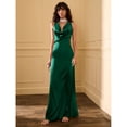 thumbnail image 3 of Dark Green Solid Woven Plunging Draped Neck Backless Fitted Maxi Dress For Evening, 3 of 8