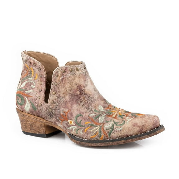 Roper Womens Ava Floral Embroidered Snip Toe Cowboy Ankle Boots