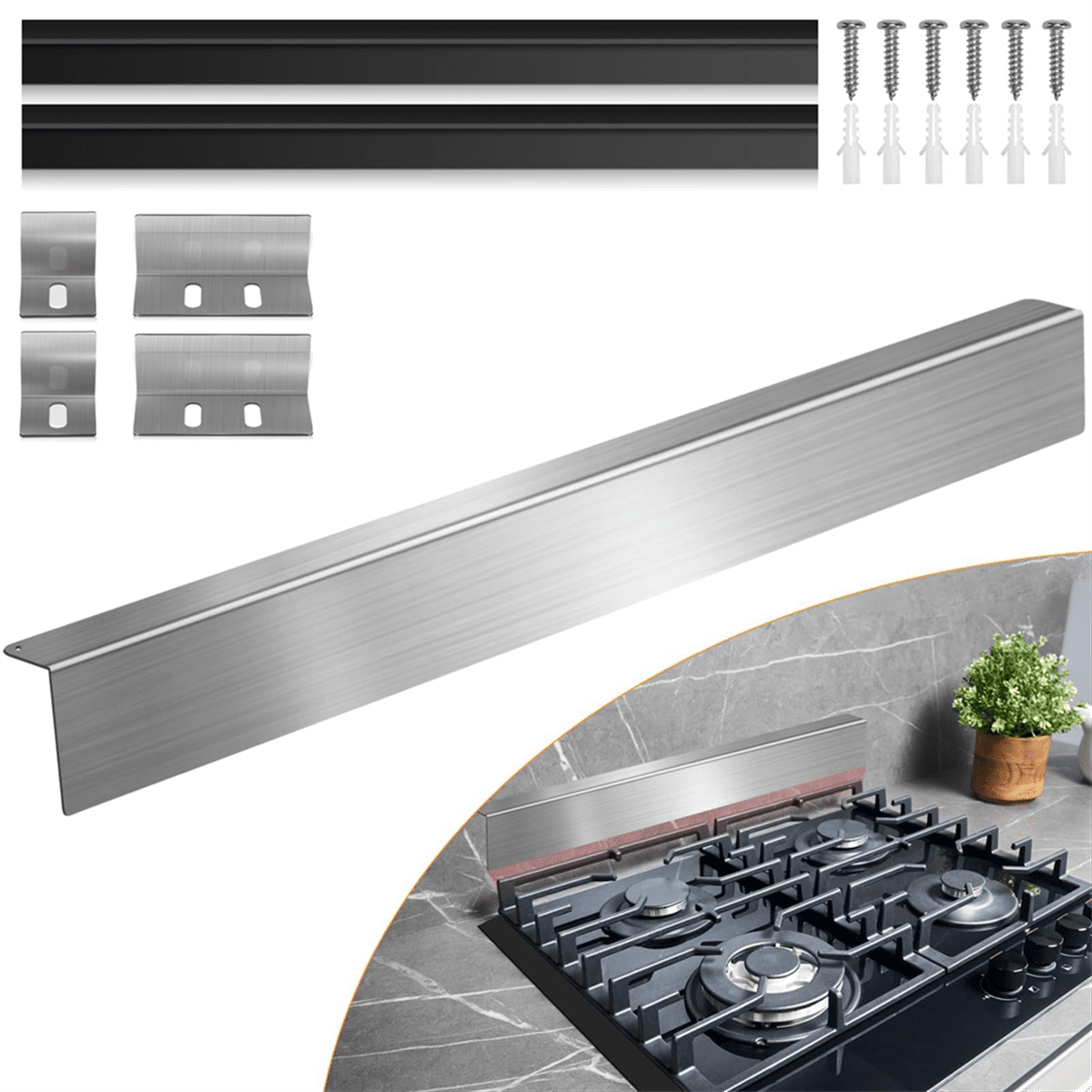 30inch Slide-in Range Rear Filler Kit,StoveGap Filler Strip, Stainless Steel Backsplash for Stove, Stove Trim Kit Black