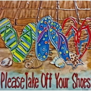 Continental Art Center BD-0763 8 by 8-Inch Please Take Off Your Shoes Ceramic Art Tile