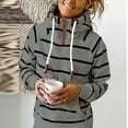 thumbnail image 2 of IROINNID Women's Long Sleeve Hoodie Turtleneck Mid-Length Stripes Loose Pocket Crop Workout Pullover Tops, Gray, 2 of 4