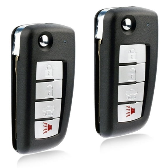 KeylessOption replacement blank key   fob for Nissan, Infiniti (28268ZB700) 4-button flip style remote fob with remote trunk release, 2 pack